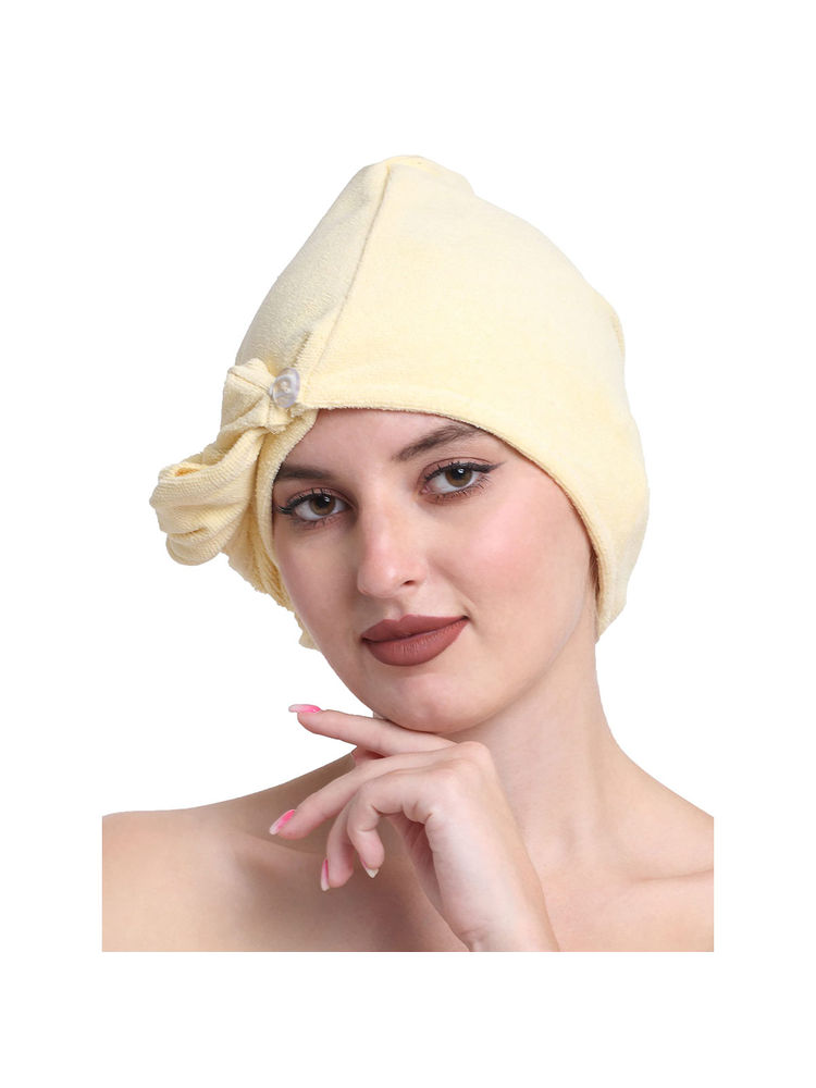Creeva Lemon Yellow Luxury Cotton Hair Wrap Towel-image-4