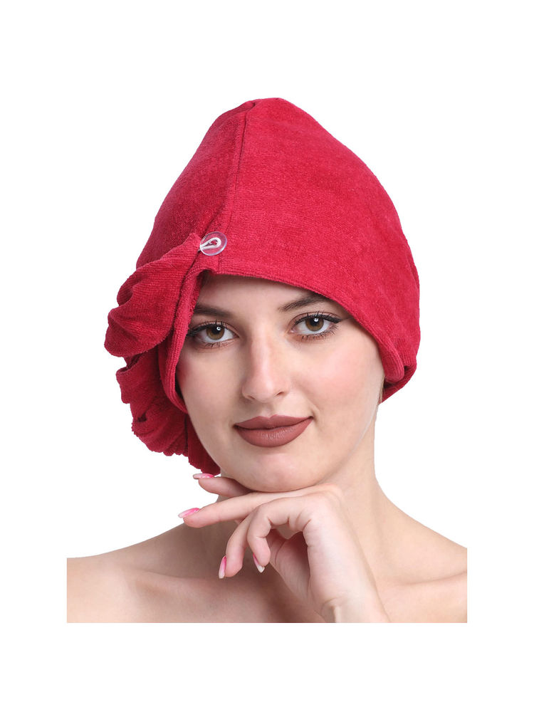 Creeva Red Luxury Cotton Hair Wrap Towel-picture-28