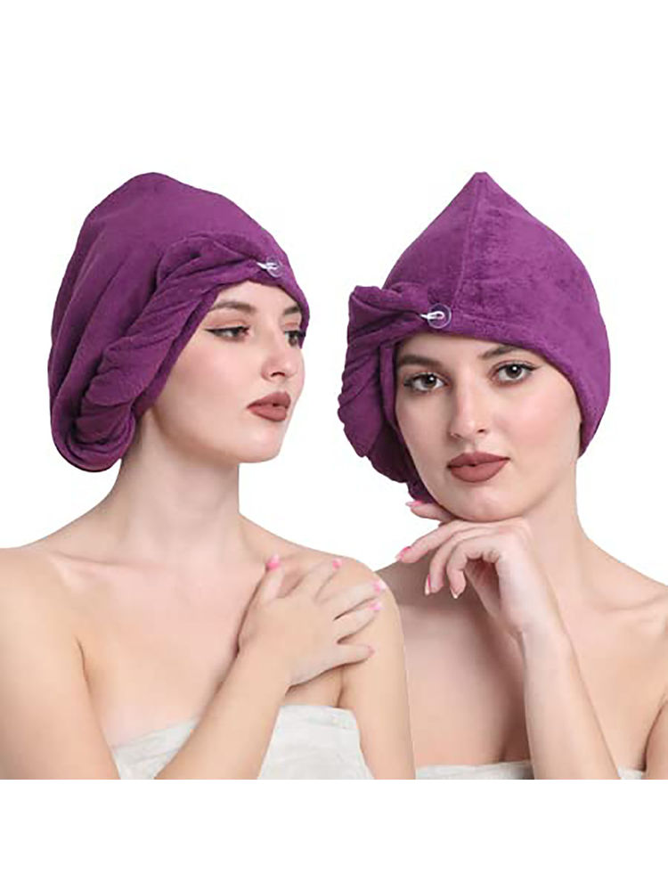 Creeva Purple Quick-Dry Cotton Hair Towel Wraps (Pack Of 2)-picture-19
