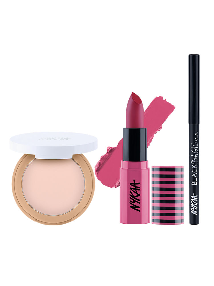 Nykaa Cosmetics Handbag Hero - All Day Matte Compact + So Creme + Black Magic Kajal Combo