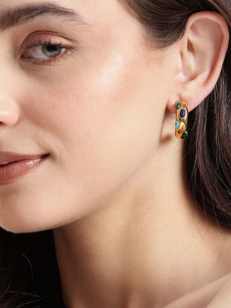 Carlton London Women 18Kt Gold Plated Multi-Color Stone Half Hoop Earrings-image-40