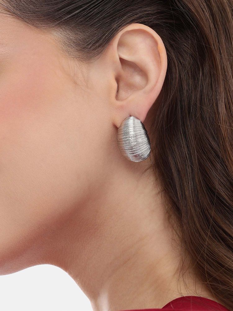 Carlton London Women Silver Plated Half Hoop Earrings-image-22