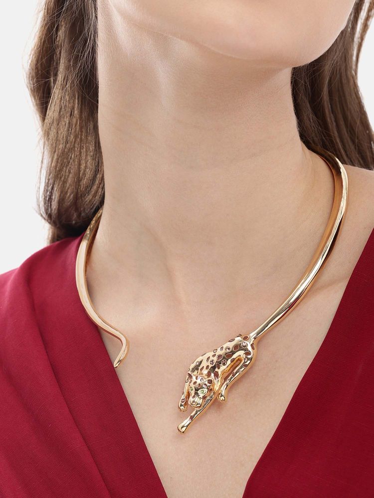 Carlton London Women 18Kt Gold Plated Green Cz Stone Panther Necklace-image-23