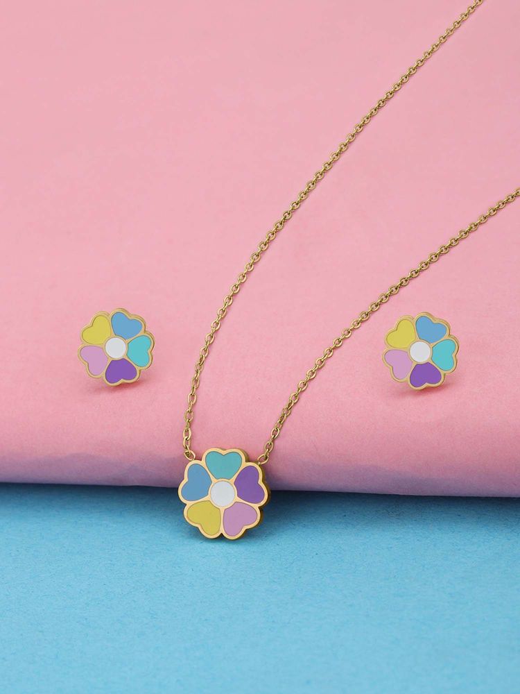 Carlton London Women 18Kt Gold Plated Multi-Color Enamel Floral Necklace Set-image-38
