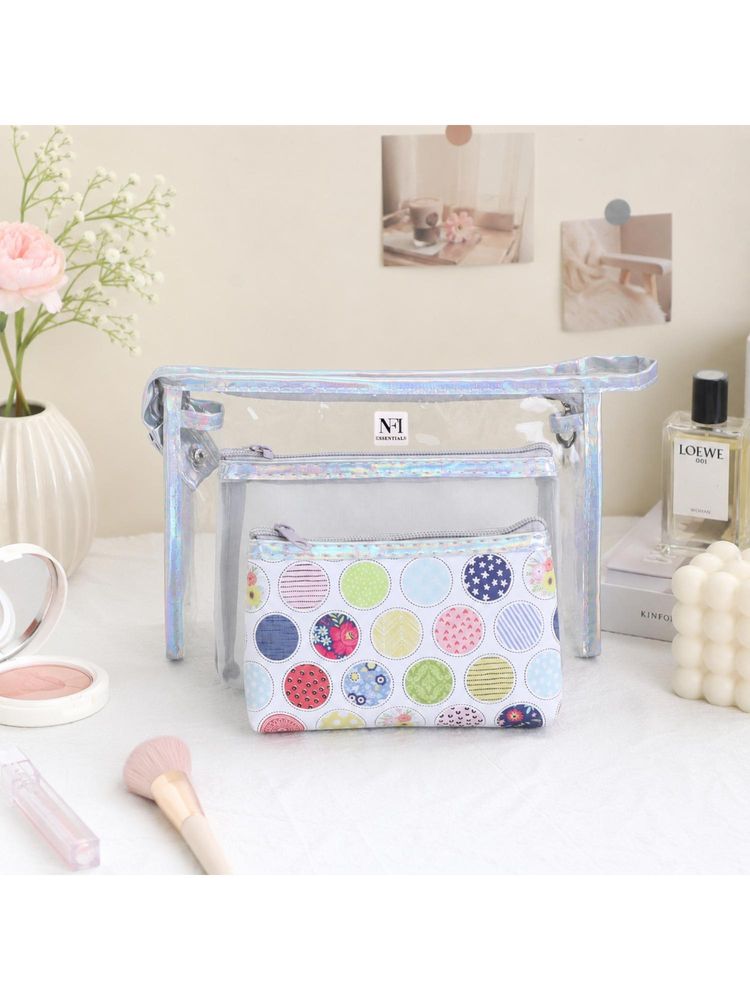 NFI Essentials Womens Silver 3-In-1 Transparent Makeup Organizer Pouches (Pack Of 3) (L)-picture-14