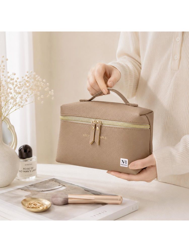 NFI Essentials Womens Khaki Cosmetic Travel Case Makeup Vanity Organizer Pouch (M)-picture-30