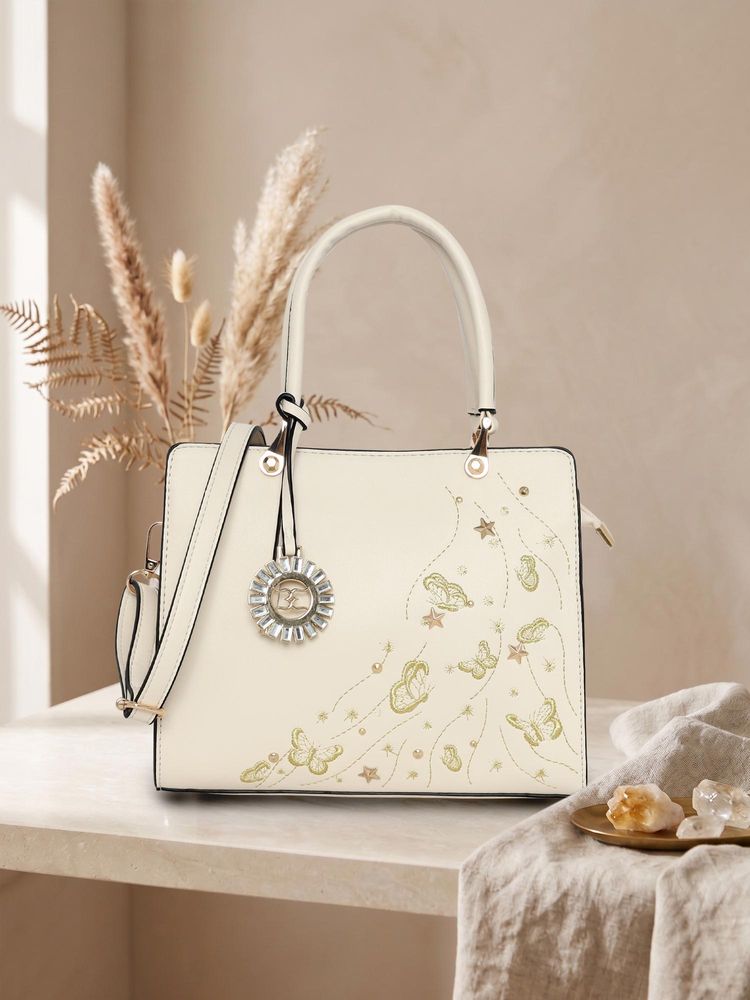 ESBEDA Womens Off White Celestial Butterfly Embroidered Handbag with Sling Strap (M)-picture-20