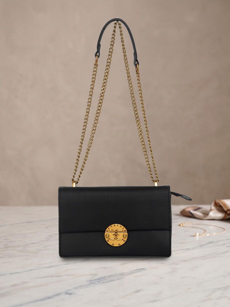 ESBEDA Womens Black Iconic Flap Lock Handbag (S)-picture-23