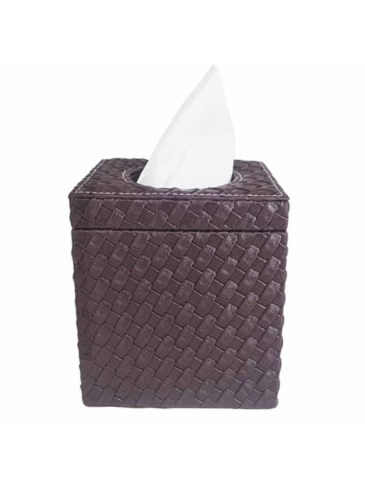 Premsons Woven Design Artificial Leather Square Tissue Box - Brown-image-8