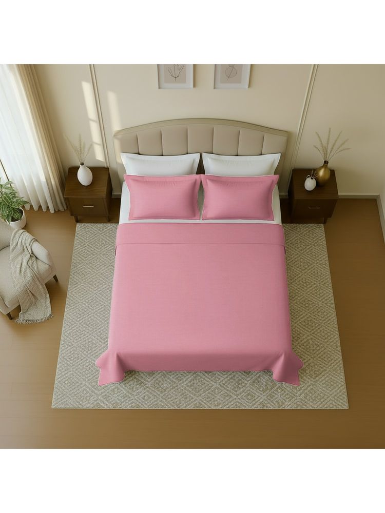 100% Cotton 144TC Queen Bedsheet with 2 pillow covers Solid Pink (Queen)-image-5