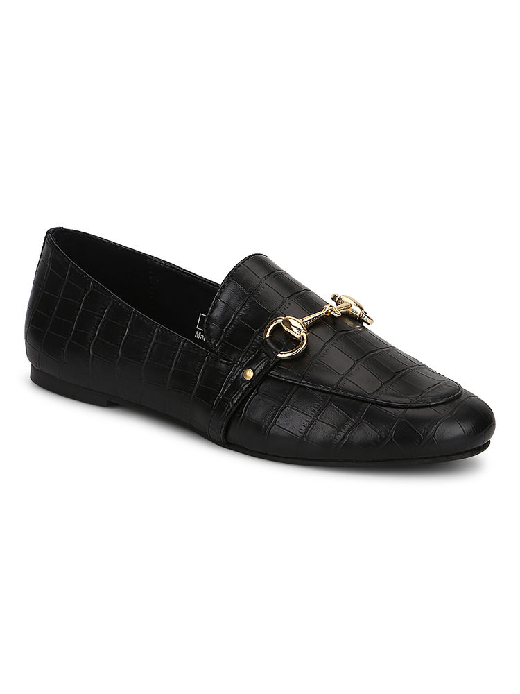 Truffle Collection Croc Pu Loafer Shoes With Gold Chain