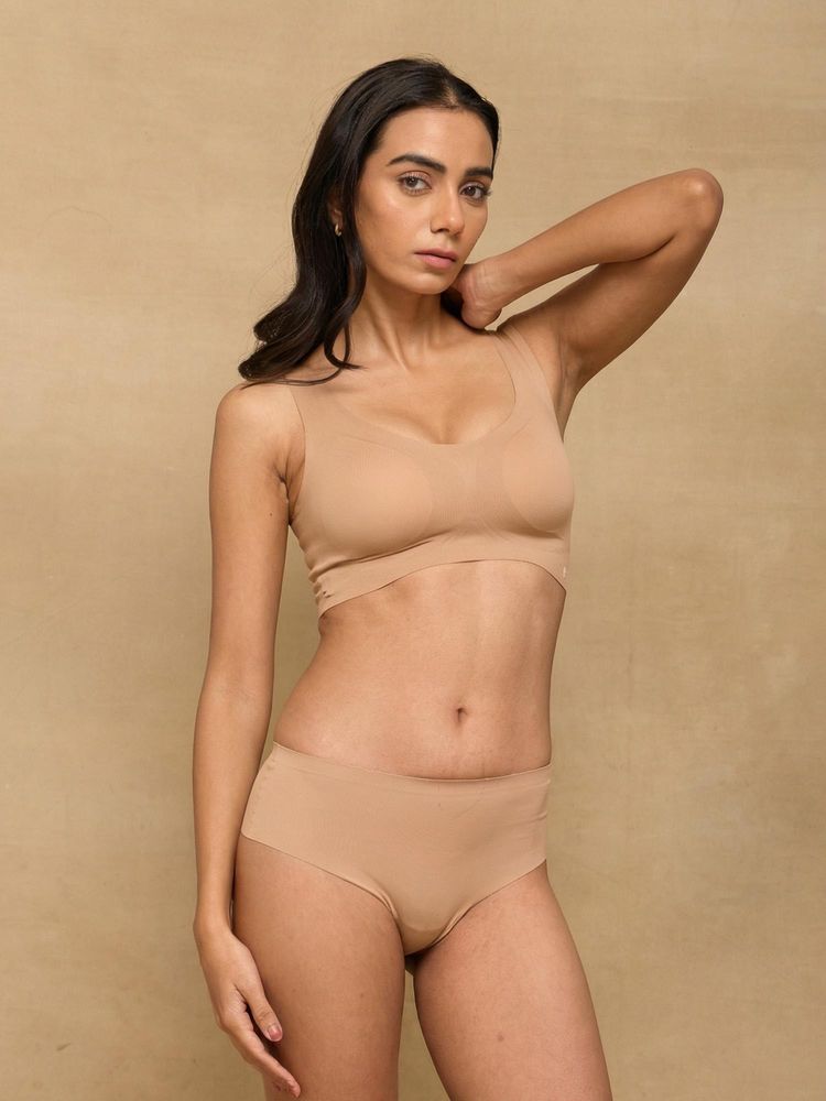 Krvvy Womens Beige Seamless Mid-Rise Ultrasoft Breathable and Invisible Thong-picture-11