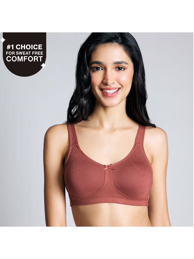 No Sweat Breast Separating Breathe Cotton Non Padded Non Wired Bra Rust NYB105