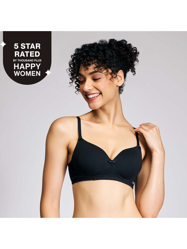 Nykd By Nykaa Breathe Cotton All Day Comfort Padded Non Wired T-Shirt Bra Nyb198 Black