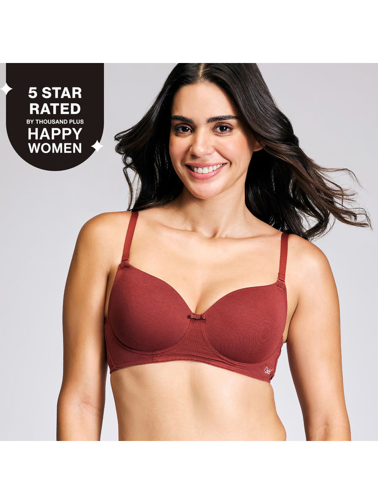 Nykd By Nykaa Breathe Cotton All Day Comfort Padded Non Wired T-Shirt Bra Nyb198 Brick-image-42