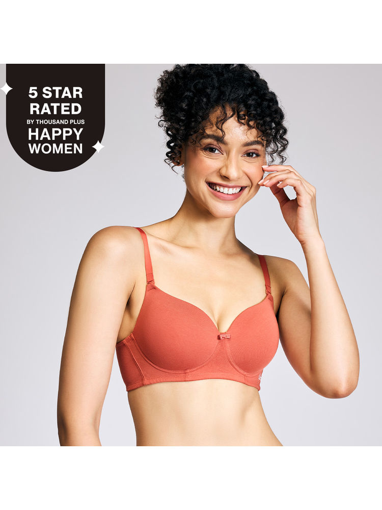 Nykd By Nykaa Breathe Cotton All Day Comfort Padded Non Wired T-Shirt Bra Nyb198 Carrot-picture-12