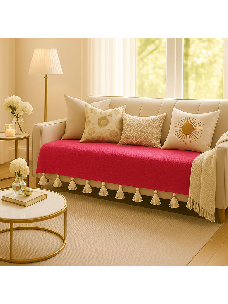 THROW PILLOW Magenta Sofa Cover With White Tassels Magenta-picture-11