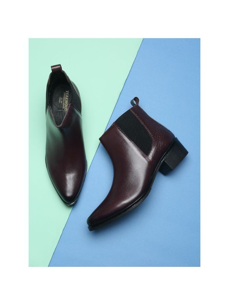 Teakwood Burgundy Genuine Leather Mid Top Boots-image-14