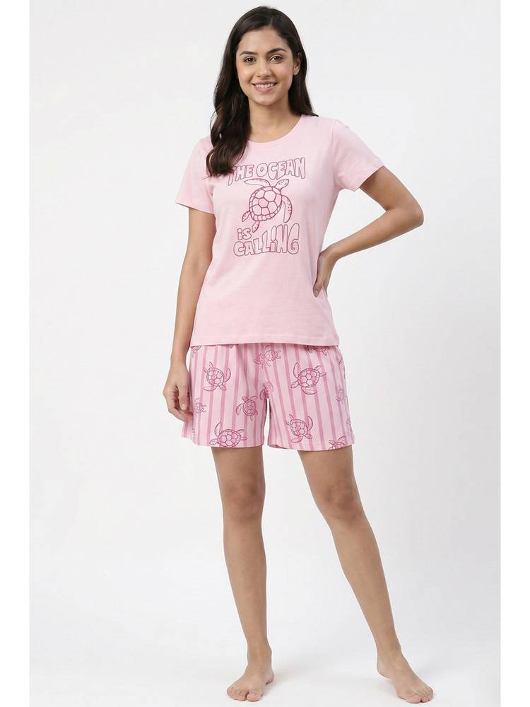 Zivame Knit Cotton T-shirt with Shorts - Festival Bloom-picture-37