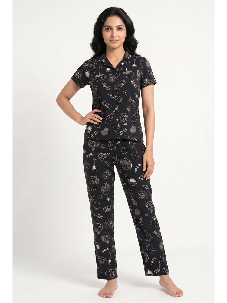 Zivame Knit Cotton Shirt with Pyjama - Tap Shoe-image-3