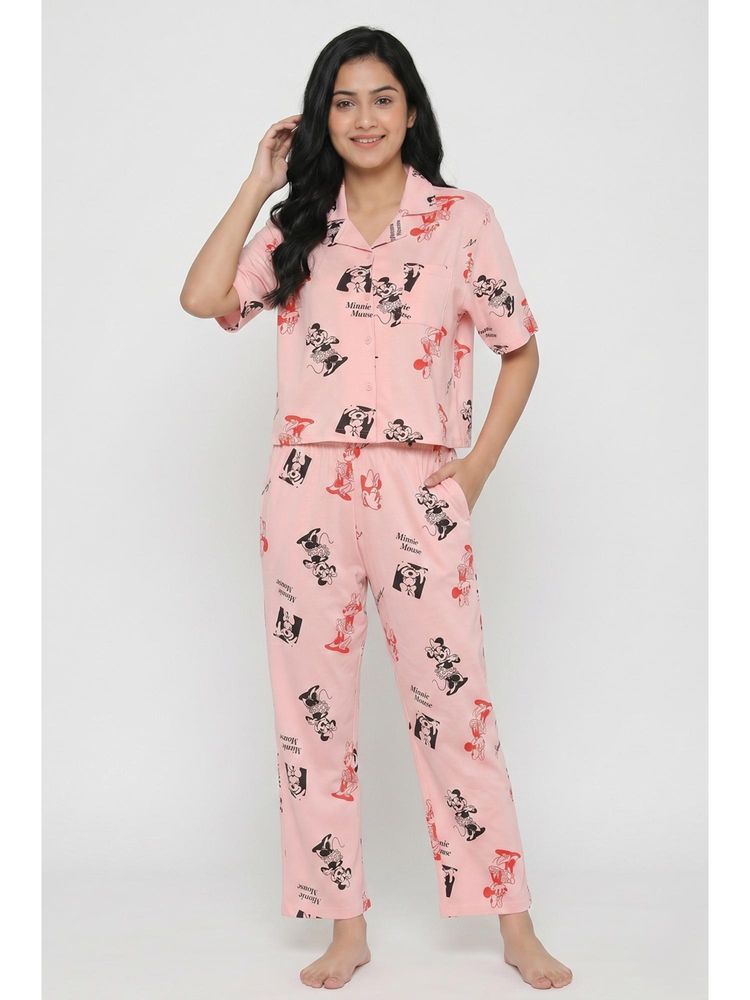 Zivame Mickey And Friends Knit Cotton Shirt with Pyjama - Gossamer Pink-picture-17