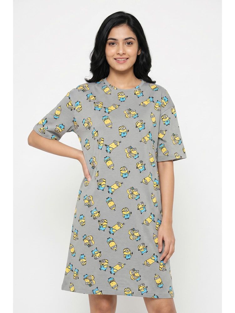 Zivame Minions Knit Cotton Dress - Ultimate Grey-image-19