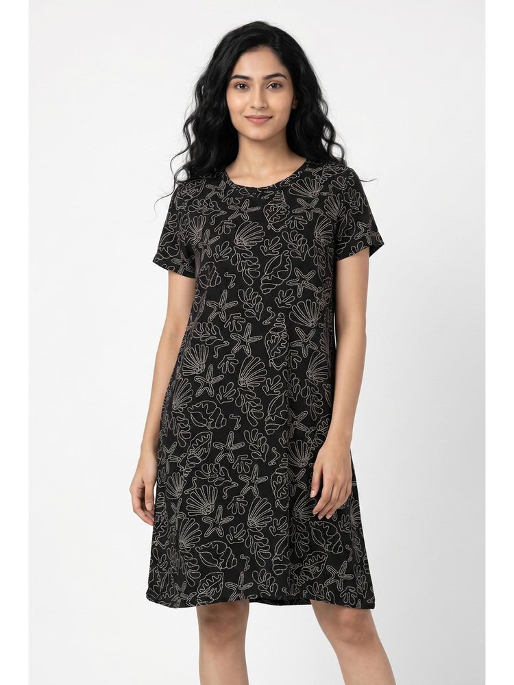 Zivame Sea Shell Knit Cotton Knee Length Nightdress - Black Beauty-picture-18