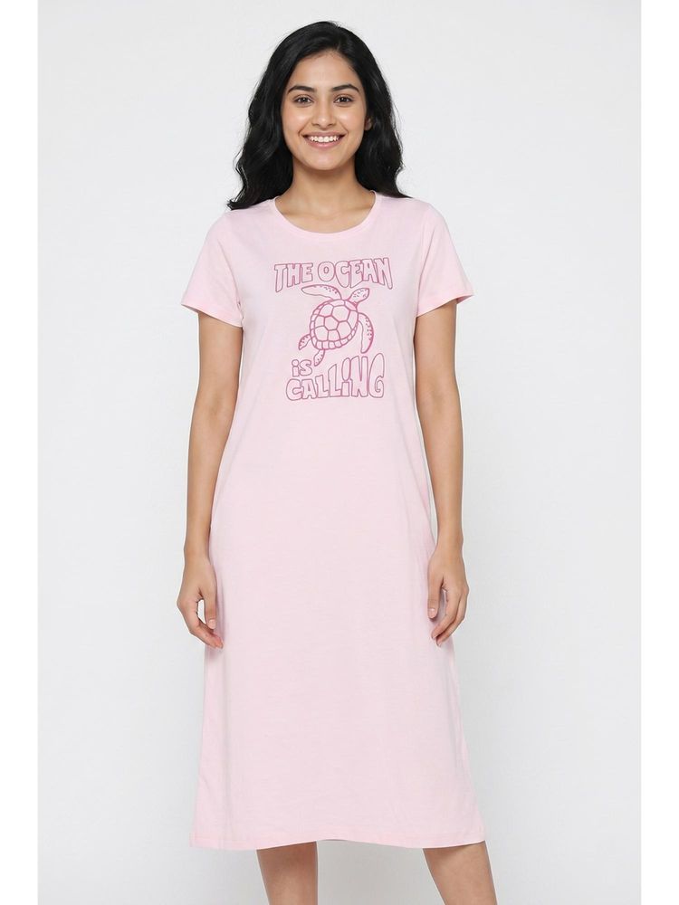 Zivame Turtle Print Knit Cotton Mid Length Nightdress - Festival Bloom-image-41