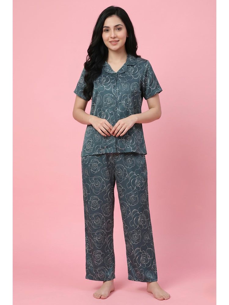 Zivame Satin Shirt with Pyjama - Sagebrush Green-picture-28