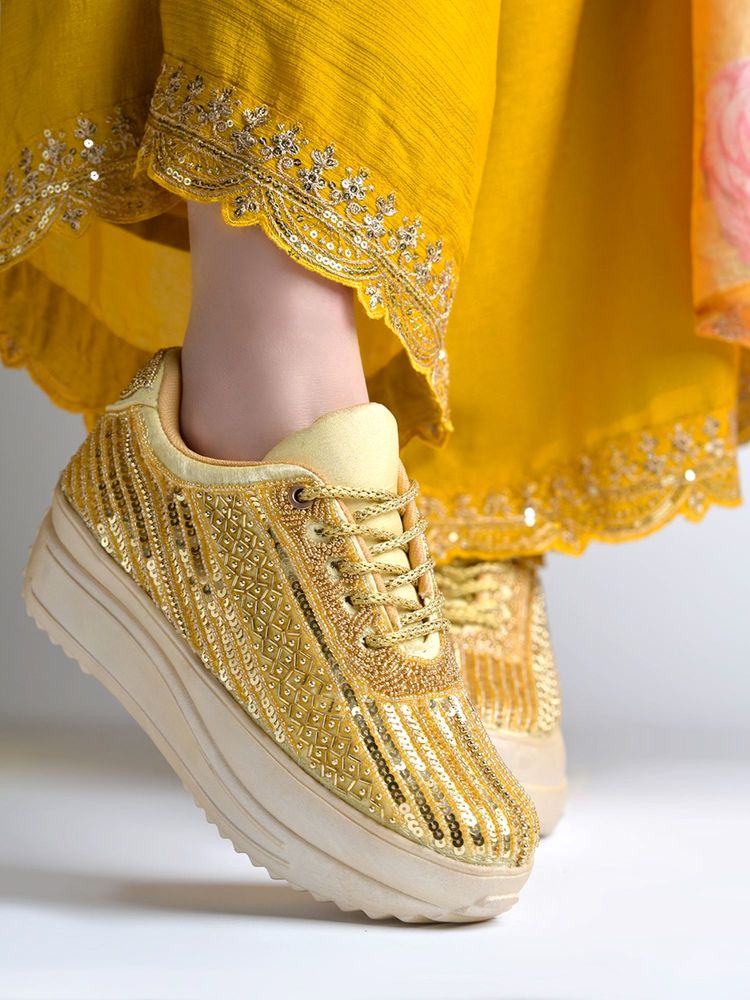 HVNLY by Shoetopia Golden Glitz Embellished Sneakers