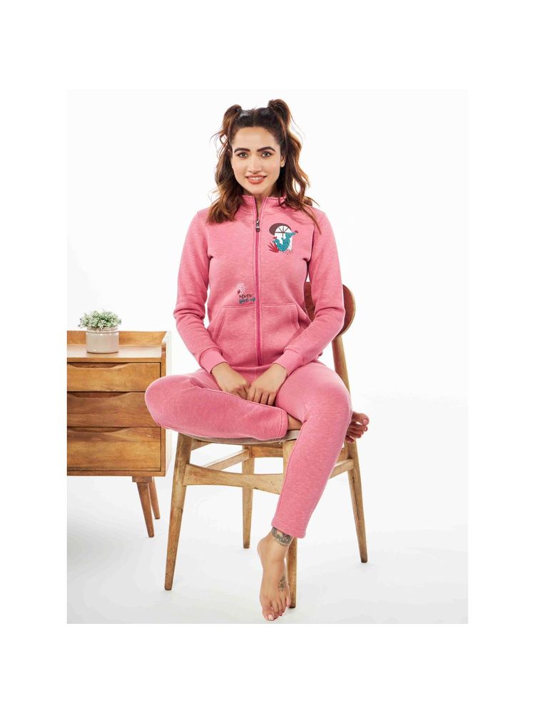 July Nightwear Winter Collection For Women Pink Fleece Track Suit with Zipper-image-17
