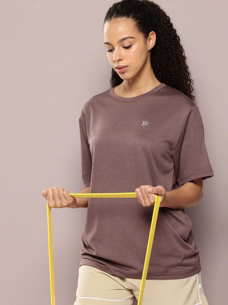 DILLINGER Womens Polyester Plain Oversized Fit Brown T-Shirt-image-18