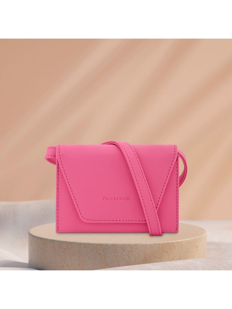 fastrack accessories Fastrack Pink Women's Compact Sling Bag with Semi Pu Belt-picture-25