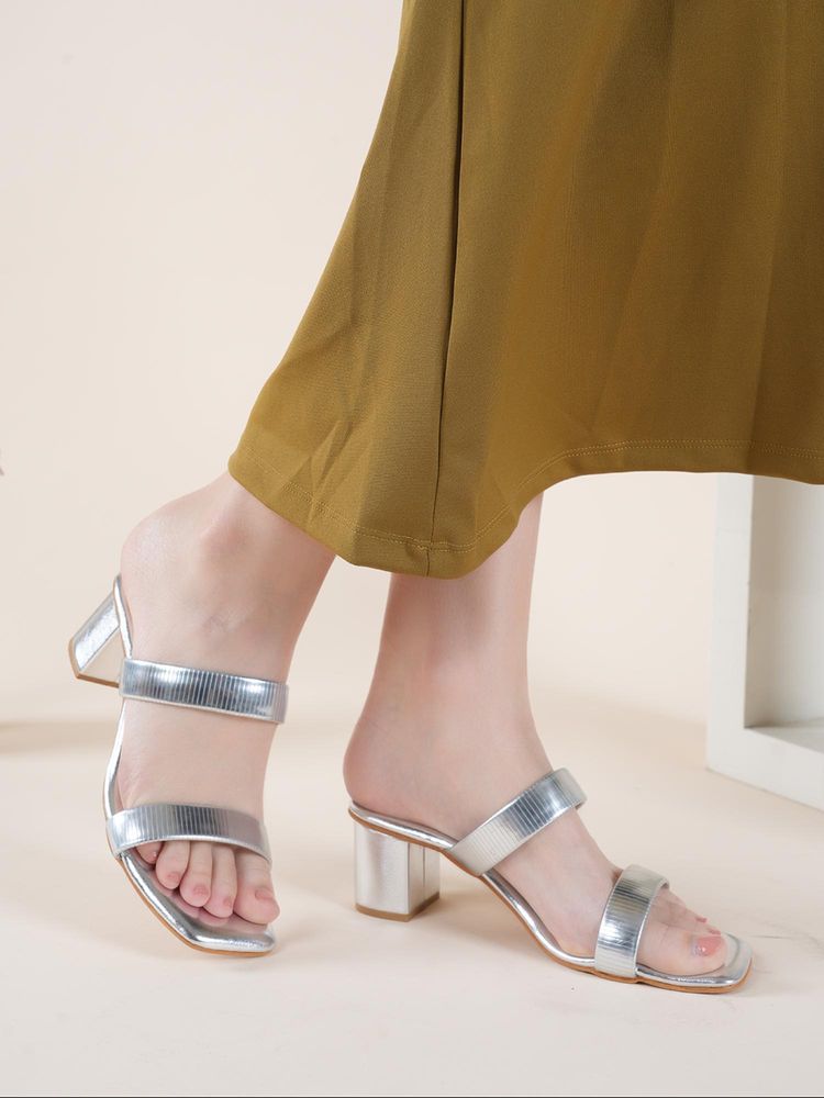 MOZAFIA Women Silver Classic Block Heels-image-17