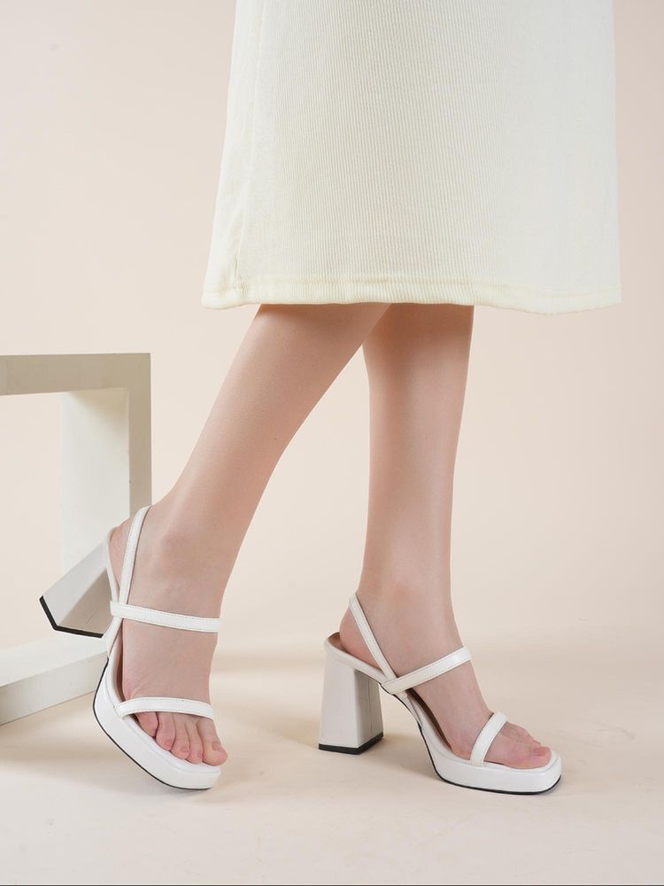 MOZAFIA Women White Classic Block Heels-image-42