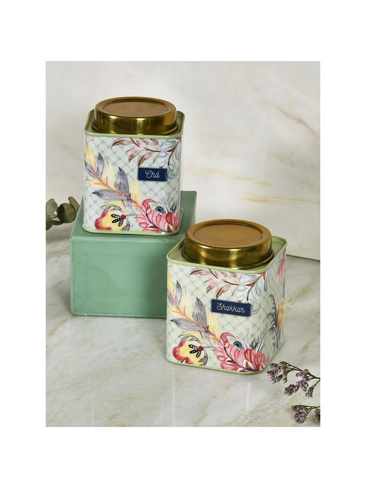 Living With Elan Gingham & Blooms Air-Tight Cha Shakkar Square Container (Set Of 2)-image-36