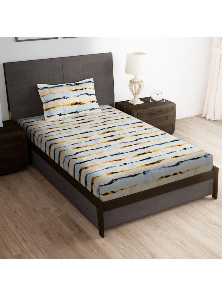 Story@Home 180 Tc Grey & Cream Abstract Microfiber Single Size Bedsheet With 1 Pillow Cover-image-16