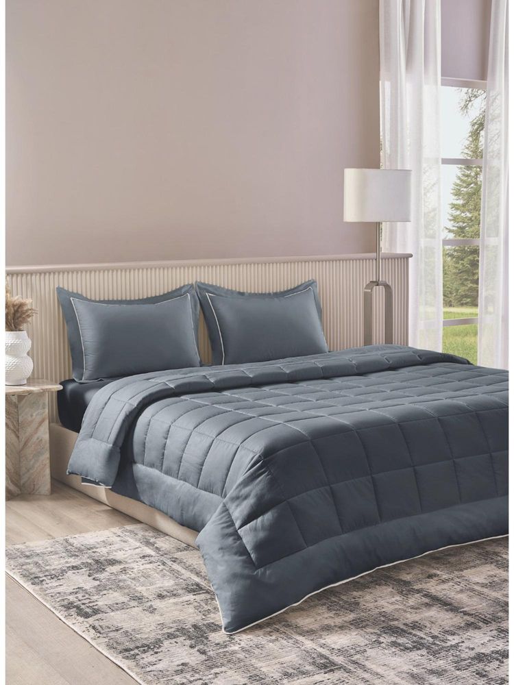 SANSAAR A D'DECOR BRAND LIVE CONSCIOUSLY Belmont-Slate Grey King Bedsheet with 2 Pillow Covers-picture-36
