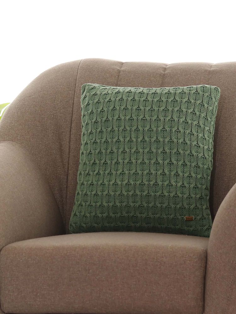 PLUCHI Kelly Knit Cotton Knitted Decorative Bermuda Green Color Cushion Cover (16x16 Inches)-image-6