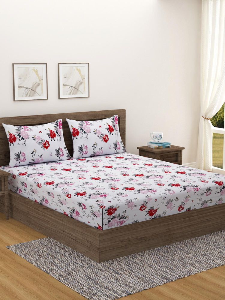 Swayam Cream & Pink Floral Cotton Bedsheet With 1 Pillow Cover-picture-30