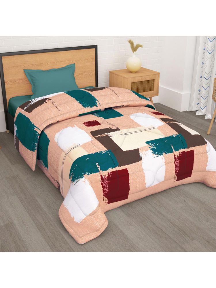 Story@Home Polyester Microfibre 180 Gsm Peach Abstract 1 U Single Reversible Comforter (Peach)-image-5