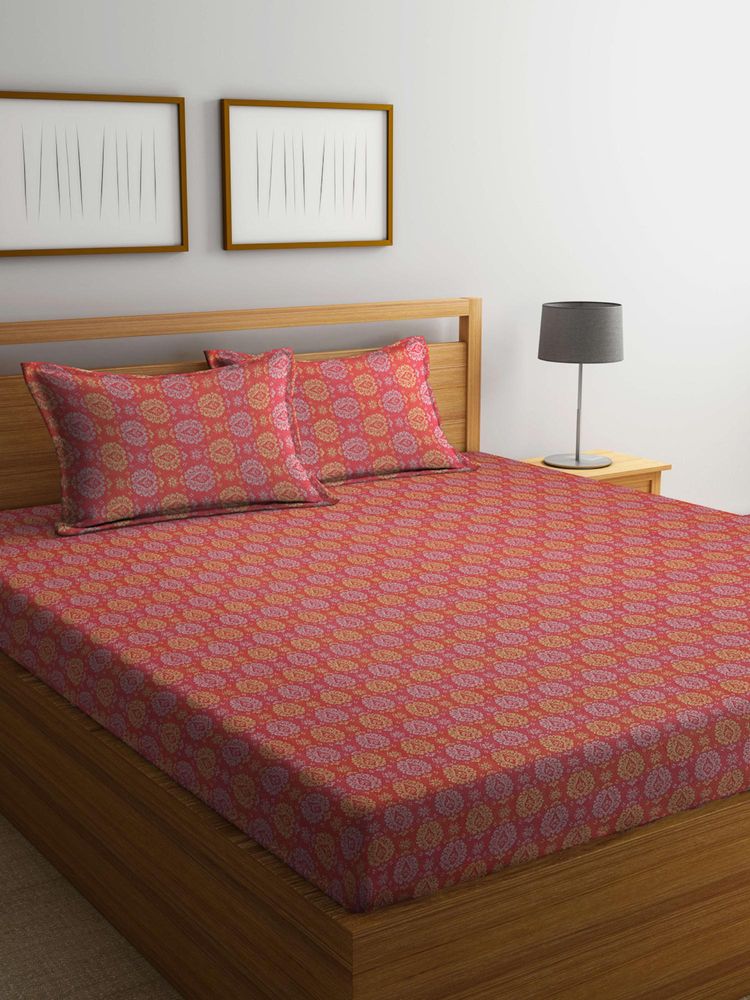 FABINALIV Multicolor Ethnic 100% Cotton Handwoven King Size Double Bedsheet With 2 Pillow Covers-image-7