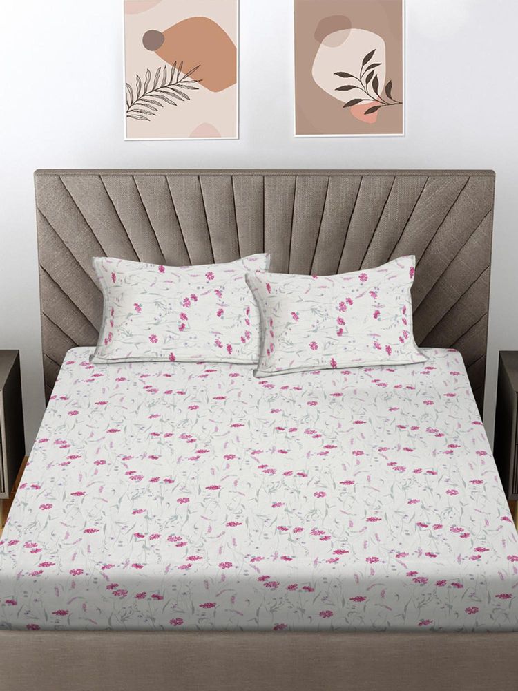 FABINALIV Pink Floral 300 Tc 100% Cotton King Size Double Bedsheet With 2 Pillow Covers-image-35