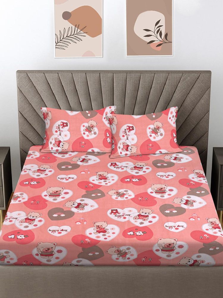 FABINALIV Orange Cartoon Print 100% Cotton King Size Double Bedsheet With 2 Pillow Covers-picture-24
