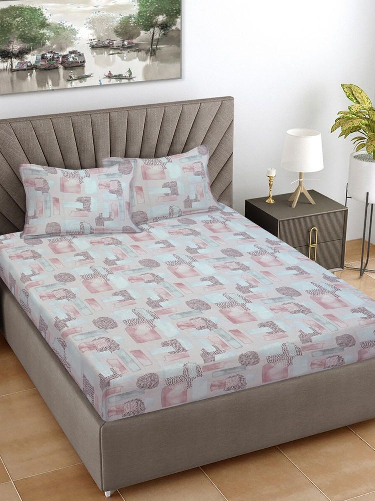 FABINALIV Geometric 100% Cotton Super King Size Double Bedsheet With 2 Pillow Covers-picture-27