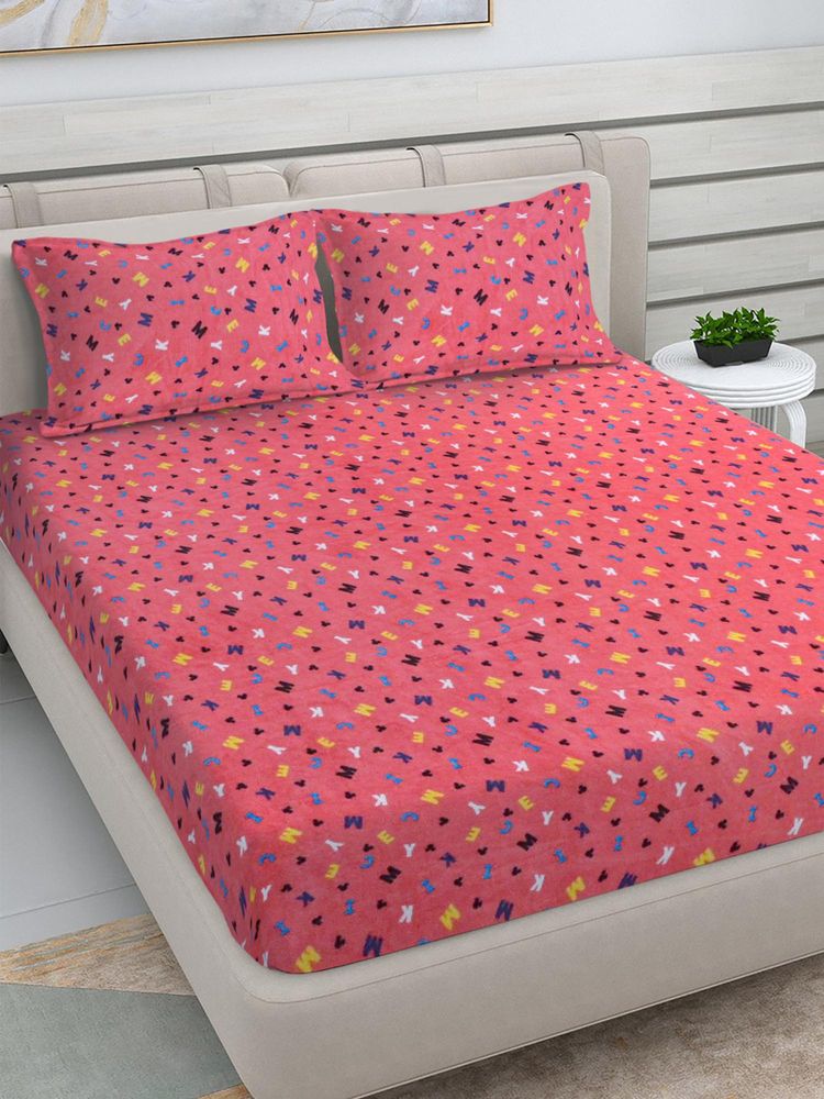 FABINALIV Pink Cartoon Woollen King Size Double Bedsheet With 2 Pillow Covers-image-30