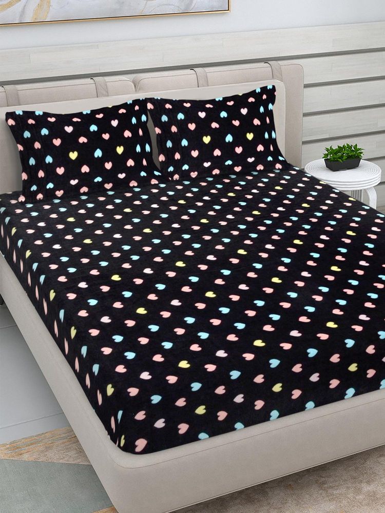 FABINALIV Black Abstract Woollen King Size Double Bedsheet With 2 Pillow Covers-image-39