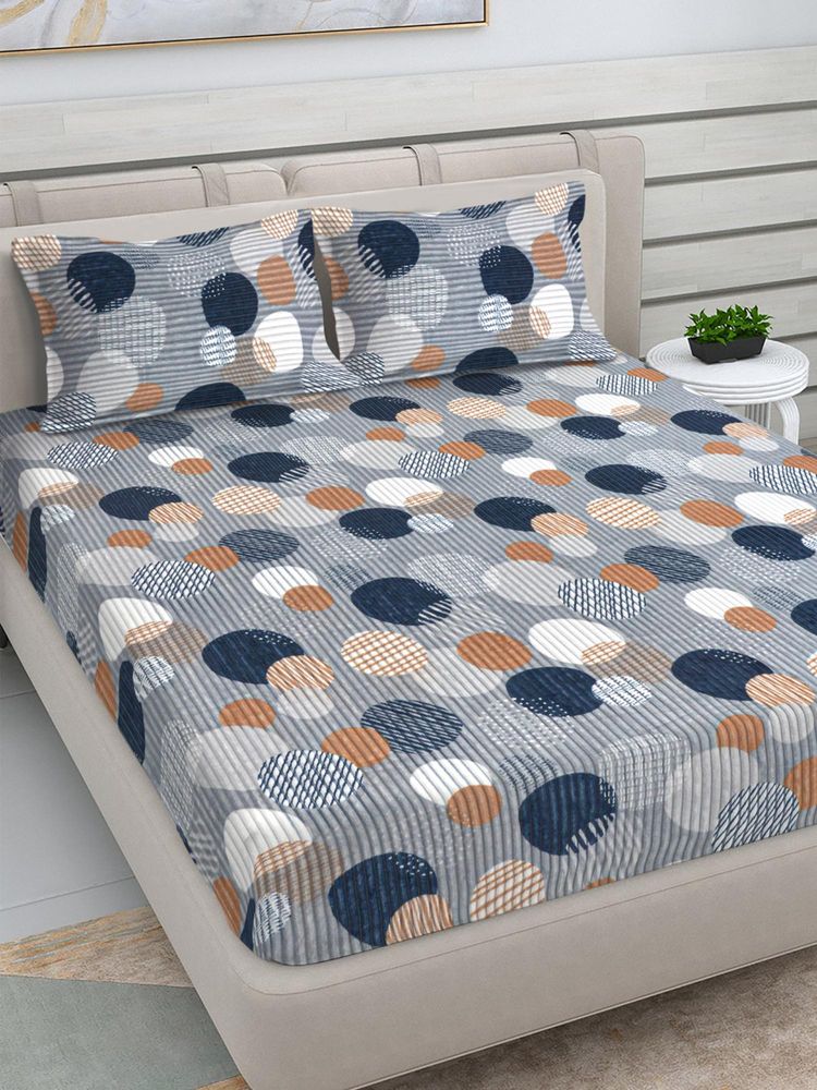 FABINALIV Multicolor Geometric Woollen King Size Double Bedsheet With 2 Pillow Covers-image-11