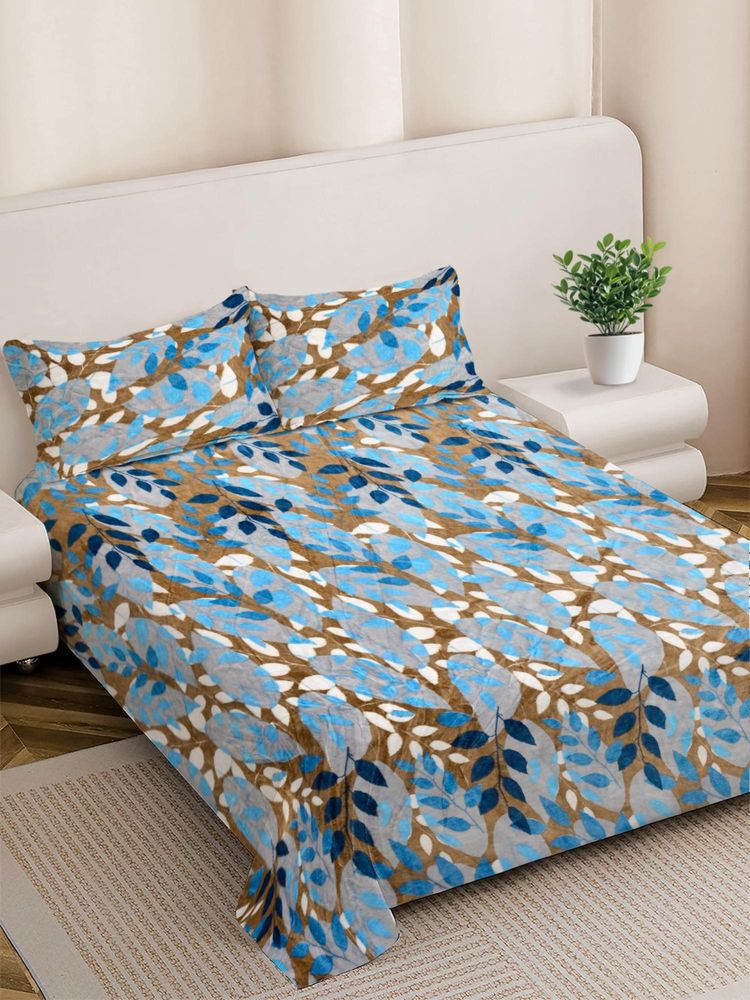 FABINALIV Multicolor Floral Woollen King Size Double Bedsheet With 2 Pillow Covers-image-48
