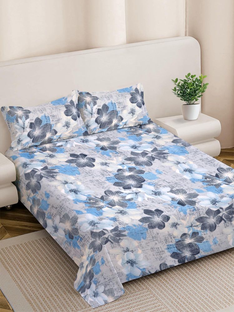 FABINALIV Grey Floral Woollen King Size Double Bedsheet With 2 Pillow Covers-image-48